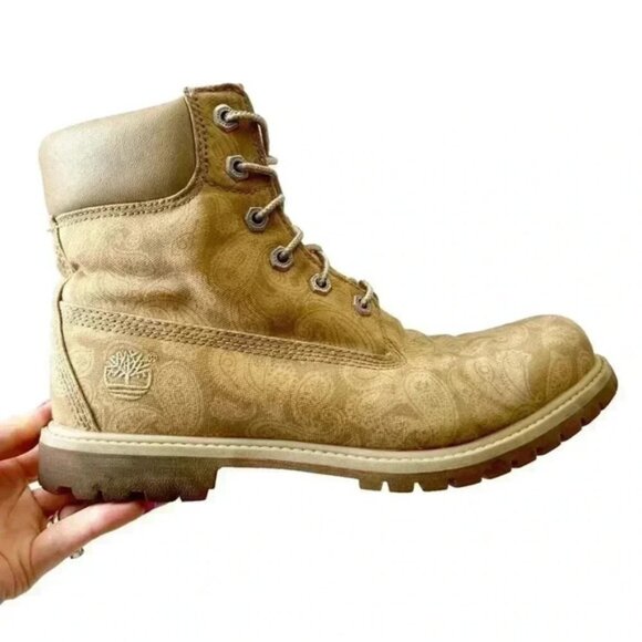 Timberland Boots 6” Premium Lace Up LTD ED Paisley Print Tan Brown Size 9 - Picture 14 of 16